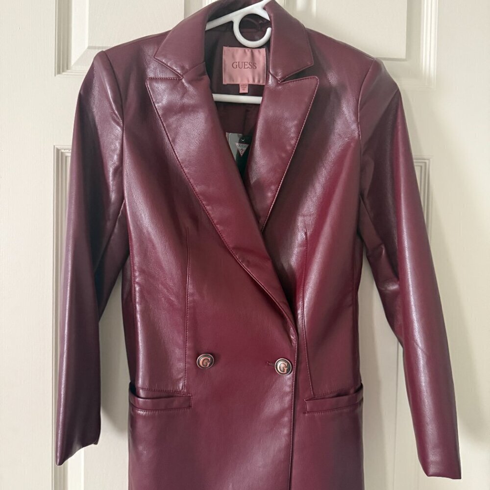 Guess Mystic Wine Burgundy Faux Leather Blazer - NWT - XS